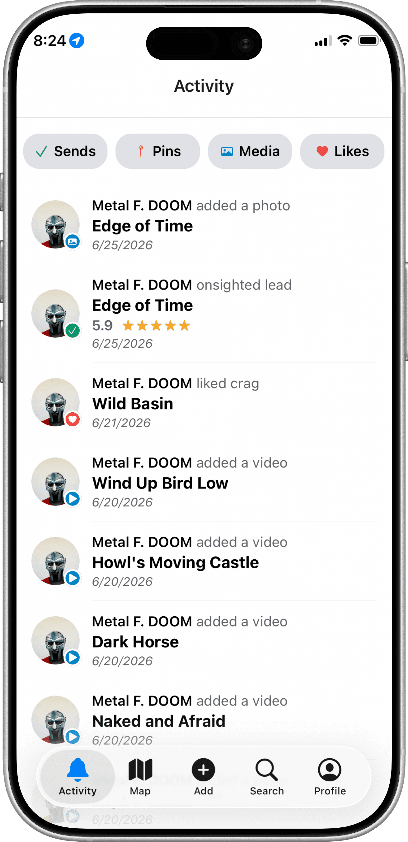 Spray activity feed